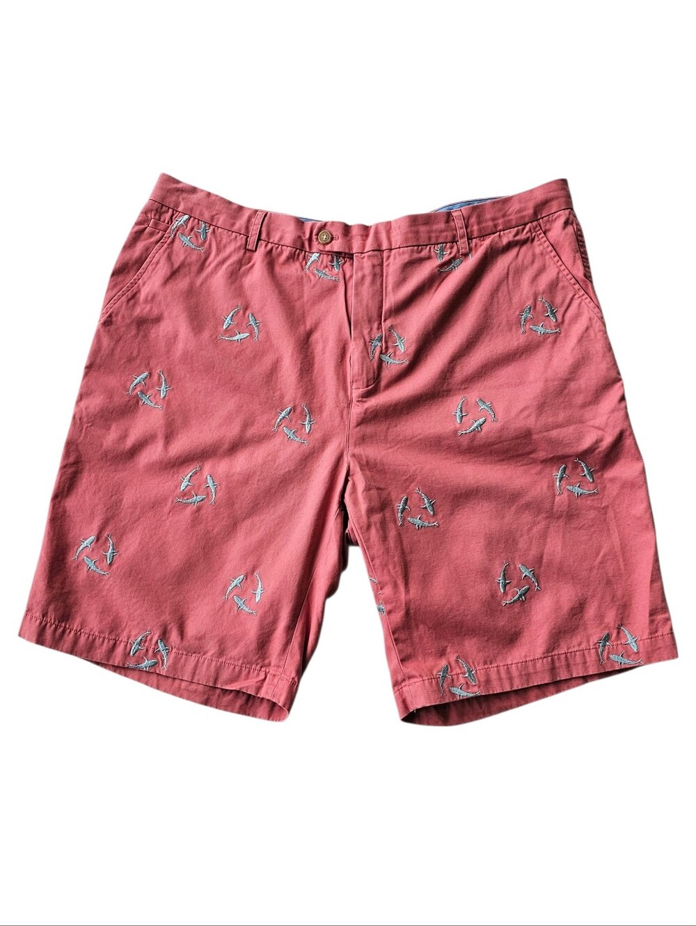 J. McLaughlin Embroidered Cotton Shorts Men's Size 40 Coral w/ Embroidered Fish